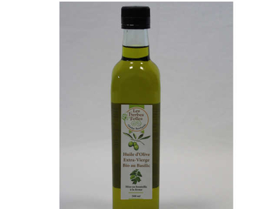 Huile d'olive extra-vierge bio au basilic