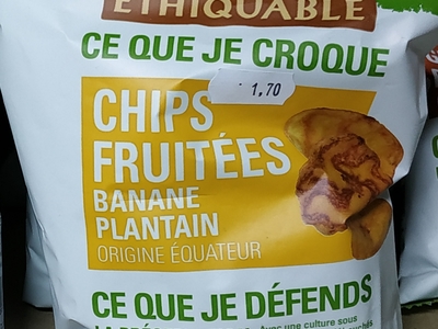 Chips banane plantain fruitées sachet 85g commerce équitable