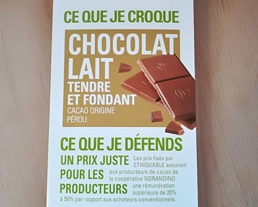 Tablette de chocolat au Lait tendre et fondant Pérou 100g commerce équitable