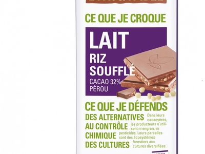 Tablette de chocolat lait riz soufflé 100G commerce équitable