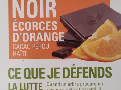 Tablette de chocolat Noir  écorce d'Orange 100G commerce équitable