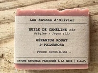 Savon huile de caméline géranium rosat palmarosat 100g